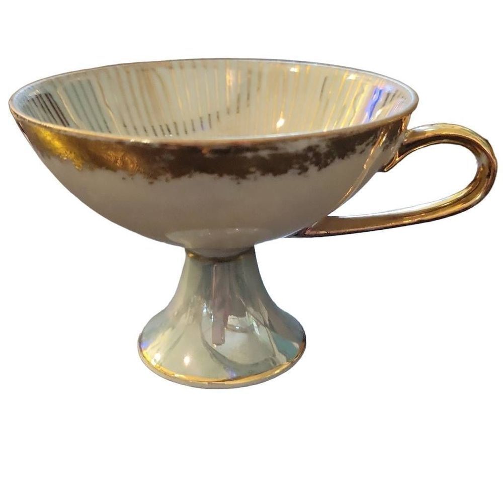 VINTAGE LM ROYAL HALSEY TEACUP GOLD TRIM Iridescent Made in Japan Footed tea cup